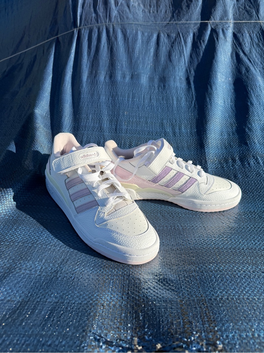 adidas Forum Low White Sneakers with Pink and Lavender Stripes